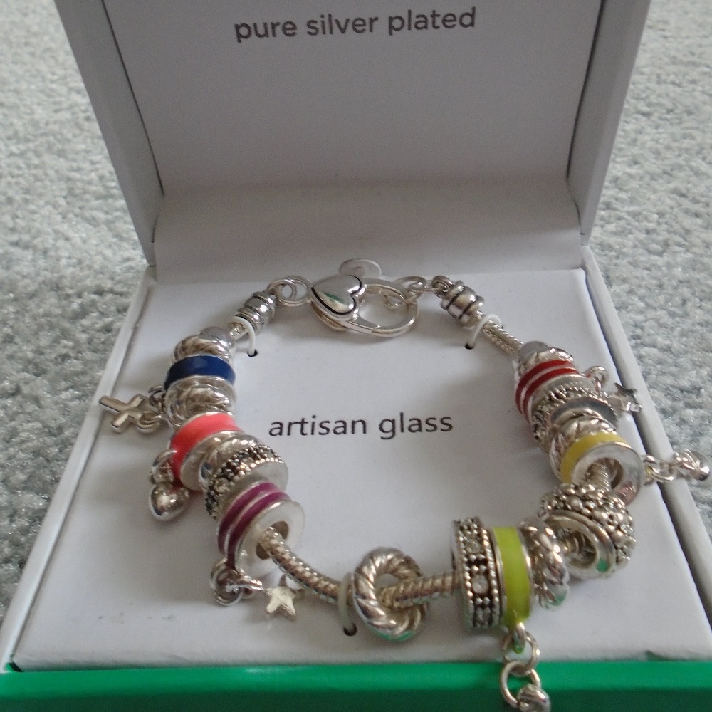NEW Artisan Glass Pure Silver Plated Bracelet